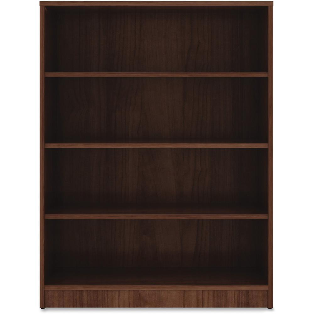 Lorell Walnut Laminate Bookcase - 4 Shelf(ves) - 48" Height x 36" Width x 12" Depth - Sturdy, Adjustable Feet - Walnut - Laminate - 1 Each