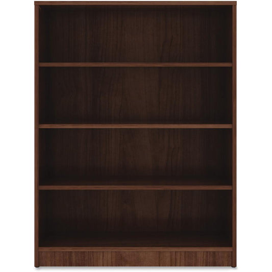 Lorell Walnut Laminate Bookcase - 4 Shelf(ves) - 48" Height x 36" Width x 12" Depth - Sturdy, Adjustable Feet - Walnut - Laminate - 1 Each