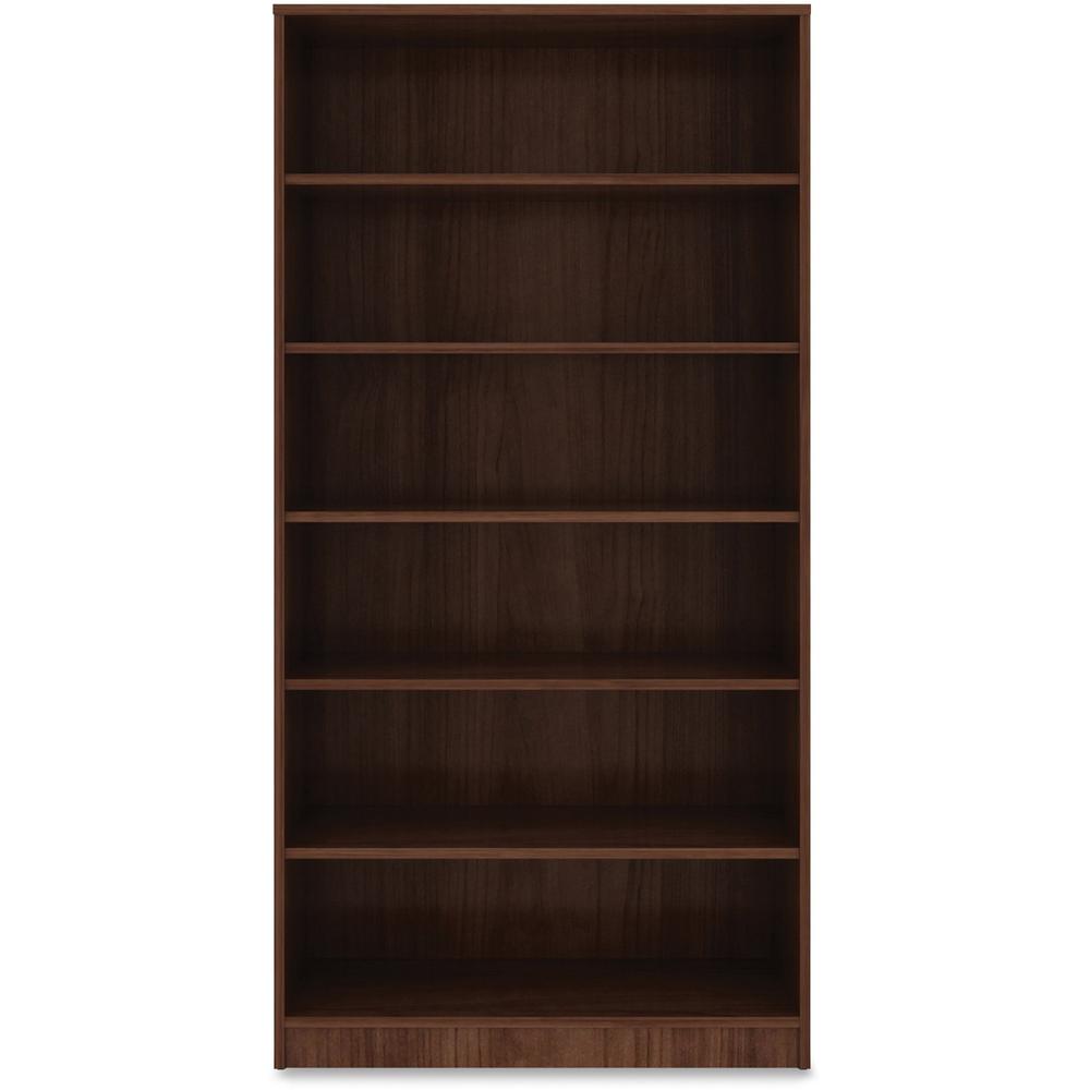 Lorell Walnut Laminate Bookcase - 6 Shelf(ves) - 72" Height x 36" Width x 12" Depth - Sturdy, Adjustable Feet, Adjustable Shelf - Thermofused Laminate (TFL) - Walnut - Laminate - 1 Each