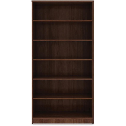 Lorell Walnut Laminate Bookcase - 6 Shelf(ves) - 72" Height x 36" Width x 12" Depth - Sturdy, Adjustable Feet, Adjustable Shelf - Thermofused Laminate (TFL) - Walnut - Laminate - 1 Each