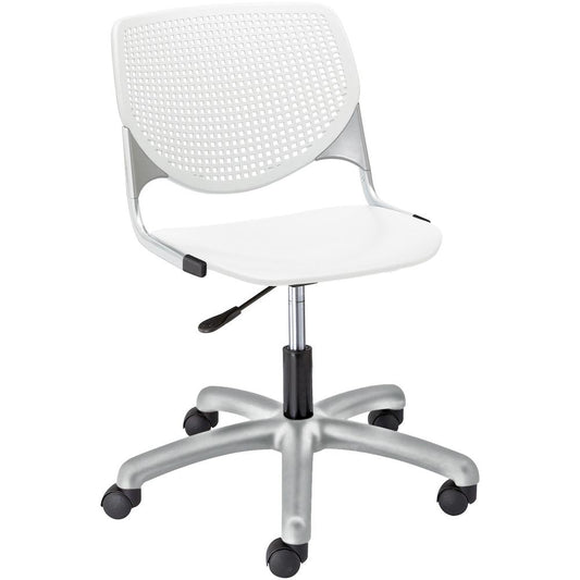 KFI Kool Task Chair with Perforated Back - White Polypropylene Seat - White Polypropylene Back - Powder Coated Silver Steel Frame - 5-star Base - 1 Each