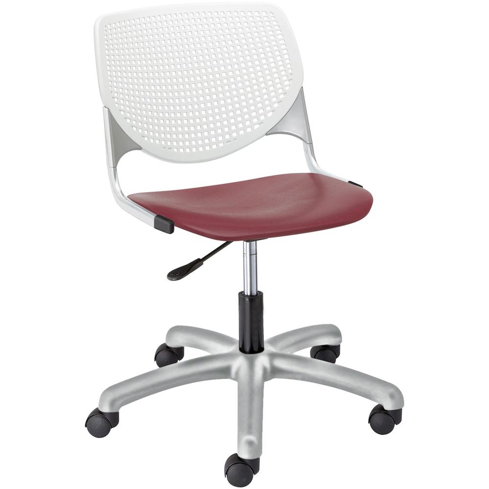 KFI Kool Collection 2300 Task Chair with Casters - Burgundy Polypropylene Seat - White Polypropylene Back - Powder Coated Silver Steel Frame - 5-star Base - 1 Each