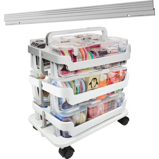 Deflecto Stackable Caddy Organizer Multi-Pack Bundle - 17.3" Height x 16" Width x 11" DepthFloor - White - 1 / Set