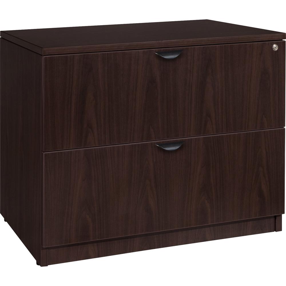 Lorell Prominence 2.0 Espresso Laminate Lateral File - 2-Drawer - 36" x 22"29" - 2 x File Drawer(s) - Band Edge - Material: Particleboard - Finish: Espresso Laminate, Thermofused Melamine (TFM)