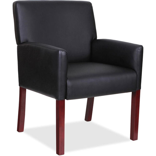 Lorell Full-sided Arms Leather Guest Chair - Black Leather Seat - Black Leather Back - Mahogany Wood Frame - 1 Each