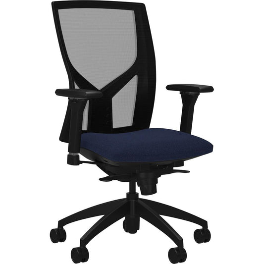 Lorell High-Back Mesh Chairs with Fabric Seat - Dark Blue Fabric, Foam Seat - High Back - Black - 1 Each