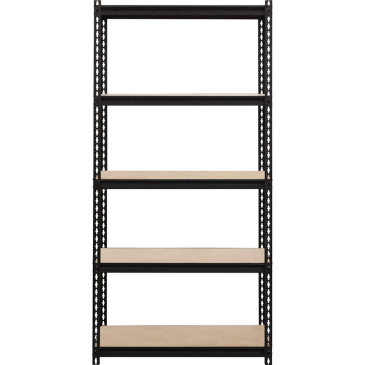 Lorell 2,300 lb Capacity Riveted Steel Shelving - 5 Shelf(ves) - 72" Height x 36" Width x 18" Depth - 30% Recycled - Black - Steel, Particleboard - 1 Each