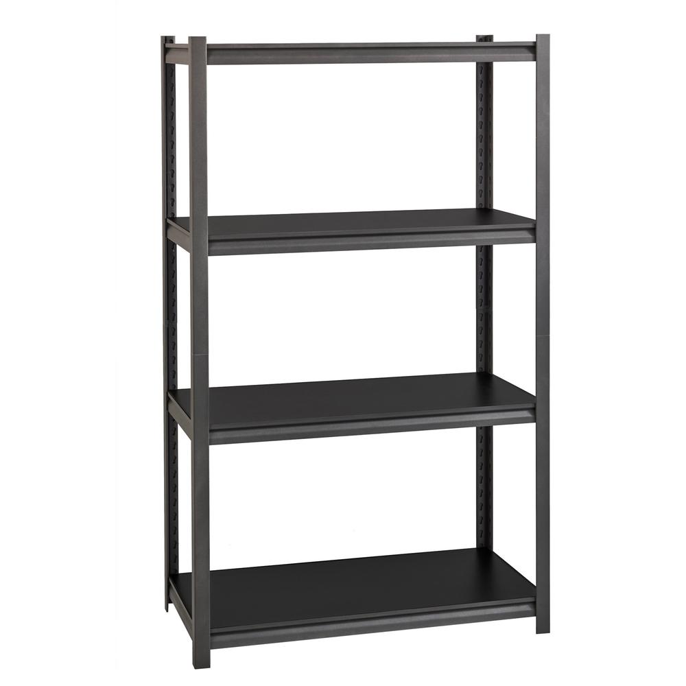 Lorell 3,200 lb Capacity Riveted Steel Shelving - 4 Shelf(ves) - 60" Height x 36" Width x 18" Depth - 30% Recycled - Black - Steel, Laminate - 1 Each