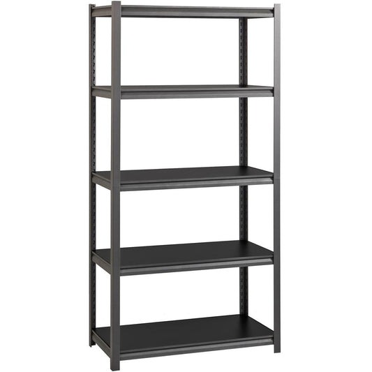 Lorell 3,200 lb Capacity Riveted Steel Shelving - 5 Shelf(ves) - 72" Height x 36" Width x 18" Depth - 30% Recycled - Black - Steel, Laminate - 1 Each