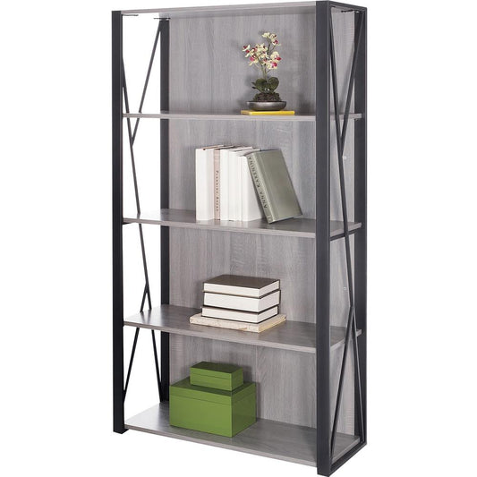 Safco Mood Collection Small Office Bookcase - 31.8" x 12"59" - 4 Shelve(s) - Material: Steel - Finish: Gray, Laminate, Black