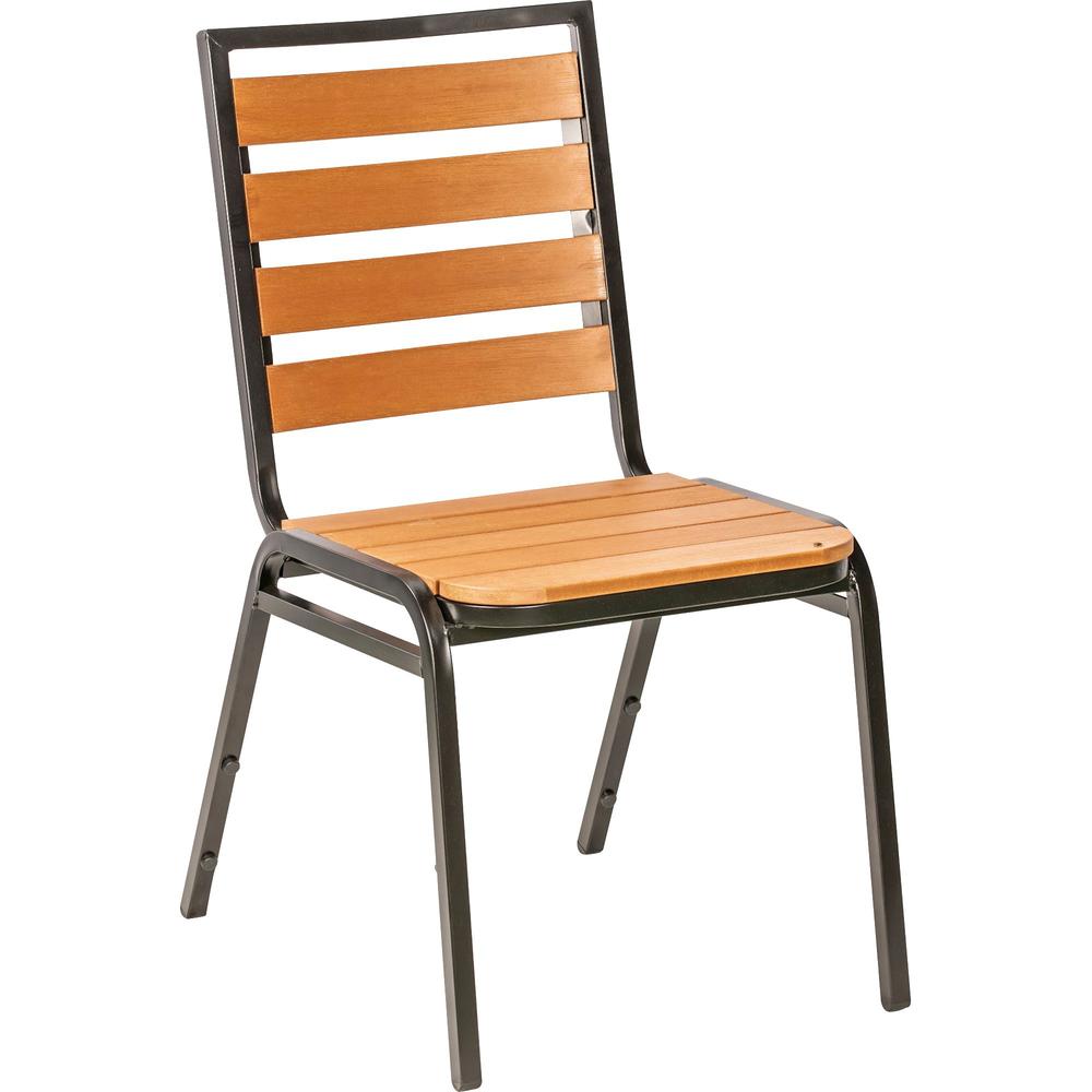 Lorell Teak Outdoor Chair - Teak Faux Wood Seat - Teak Faux Wood Back - Four-legged Base - 4 / Carton