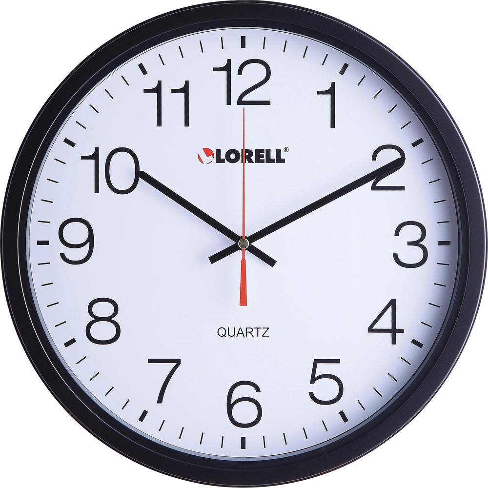 Lorell 12-1/2" Slimline Wall Clock - Analog - Quartz - Black - Modern Style