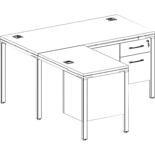 Boss L Shaped Desk Unit, 3 Grommets and 2 Pedestals - 71" x 30" x 29.5" - Finish: Driftwood