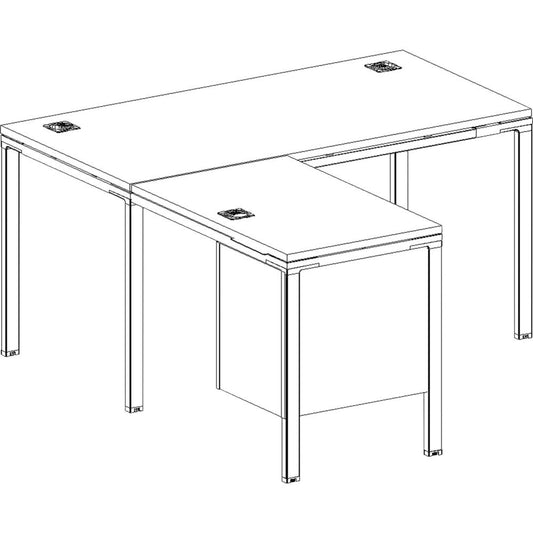 Boss L Shaped Desk Unit, 3 Grommets and 1 Pedestal - 71" x 30" x 29.5" - Finish: Driftwood