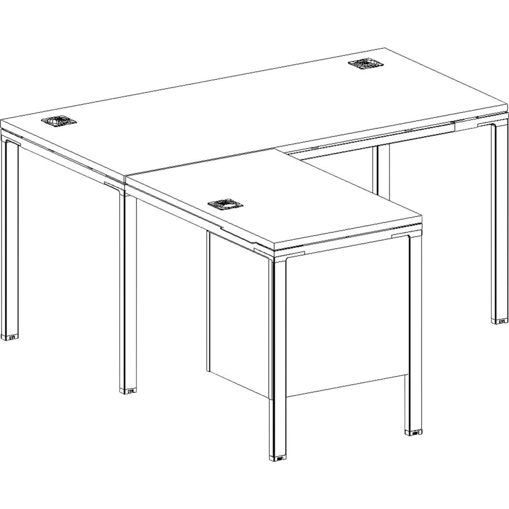 Boss L Shaped Desk Unit, 3 Grommets and 1 Pedestal - 66" x 30" x 29.5" - Finish: Driftwood