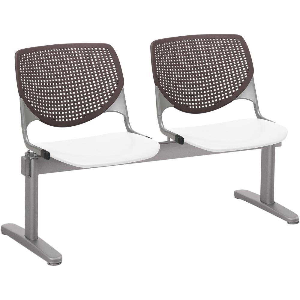 KFI Kool 2 Seat Beam Chair - White Polypropylene Seat - Brownstone Polypropylene, Aluminum Alloy Back - Powder Coated Silver Tubular Steel Frame - 1 Each