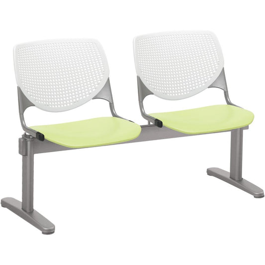 KFI Kool 2 Seat Beam Chair - Lime Green Polypropylene Seat - White Polypropylene, Aluminum Alloy Back - Powder Coated Silver Tubular Steel Frame - 1 Each