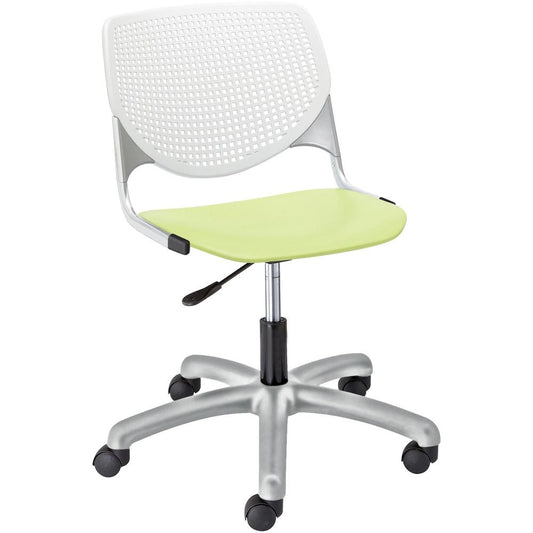 KFI Kool Task Chair With Perforated Back - Lime Green Polypropylene Seat - White Polypropylene, Aluminum Alloy Back - Powder Coated Silver Tubular Steel Frame - 5-star Base - 1 Each