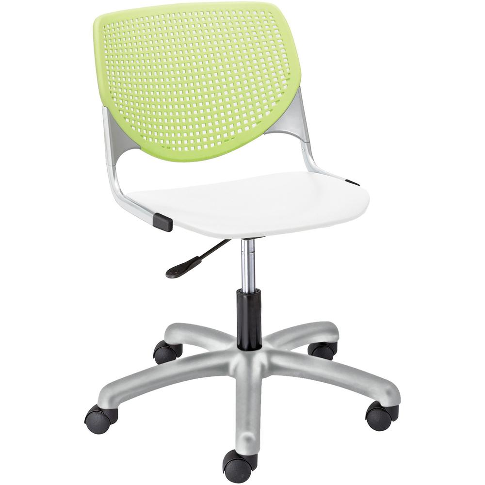 KFI Kool Task Chair With Perforated Back - White Polypropylene Seat - Lime Green Polypropylene, Aluminum Alloy Back - Powder Coated Silver Tubular Steel Frame - 5-star Base - 1 Each