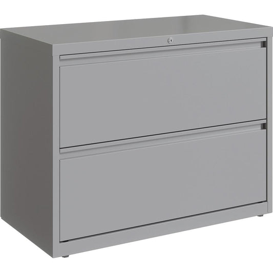 Lorell 36" Silver Lateral File - 2-Drawer - 36" x 18.6" x 28" - 2 x Drawer(s) for File - Letter, Legal, A4 - Hanging Rail, Magnetic Label Holder, Locking Drawer, Locking Bar, Ball Bearing Slide, Reinf