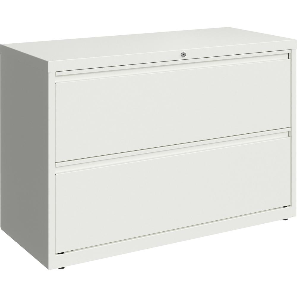 Lorell 42" White Lateral File - 2-Drawer - 42" x 18.6" x 28" - 2 x Drawer(s) for File - Letter, Legal, A4 - Hanging Rail, Magnetic Label Holder, Locking Drawer, Locking Bar, Ball Bearing Slide, Reinfo