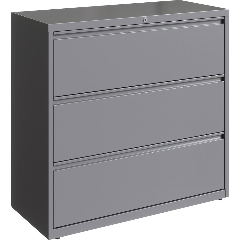 Lorell 42" Silver Lateral File - 3-Drawer - 42" x 18.6" x 40.3" - 3 x Drawer(s) for File - Letter, Legal, A4 - Lateral - Hanging Rail, Magnetic Label Holder, Locking Drawer, Locking Bar, Ball Bearing