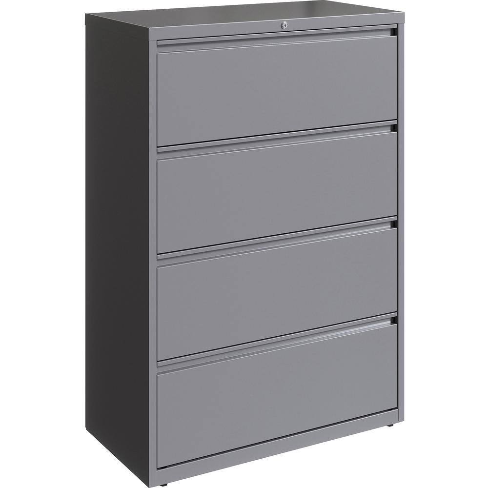 Lorell 36" Silver Lateral File - 4-Drawer - 36" x 18.6" x 52.5" - 4 x Drawer(s) for File - Letter, Legal, A4 - Lateral - Hanging Rail, Magnetic Label Holder, Locking Drawer, Locking Bar, Ball Bearing