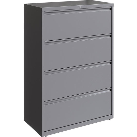 Lorell 36" Silver Lateral File - 4-Drawer - 36" x 18.6" x 52.5" - 4 x Drawer(s) for File - Letter, Legal, A4 - Lateral - Hanging Rail, Magnetic Label Holder, Locking Drawer, Locking Bar, Ball Bearing