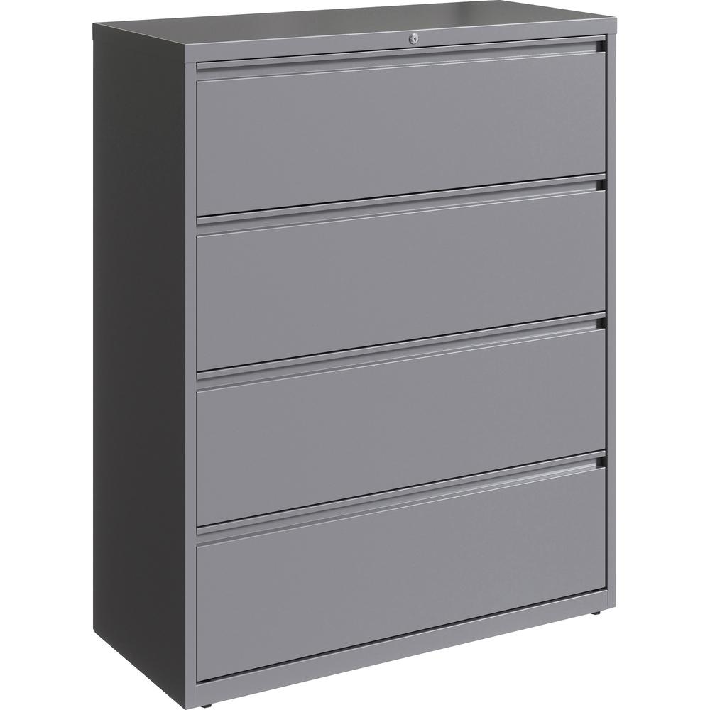 Lorell 42" Silver Lateral File - 4-Drawer - 42" x 18.6" x 52.5" - 4 x Drawer(s) for File - Letter, Legal, A4 - Lateral - Hanging Rail, Magnetic Label Holder, Locking Drawer, Locking Bar, Ball Bearing