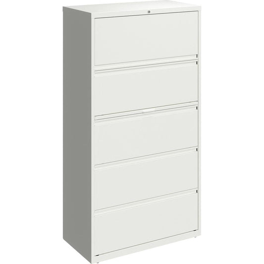 Lorell 36" White Lateral File - 5-Drawer - 36" x 18.6" x 67.6" - 5 x Drawer(s) for File - Letter, Legal, A4 - Lateral - Hanging Rail, Magnetic Label Holder, Locking Drawer, Locking Bar, Ball Bearing S