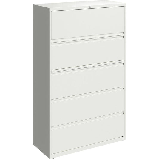 Lorell 42" White Lateral File - 5-Drawer - 42" x 18.6" x 67.6" - 5 x Drawer(s) for File - Letter, Legal, A4 - Lateral - Hanging Rail, Magnetic Label Holder, Locking Drawer, Locking Bar, Ball Bearing S