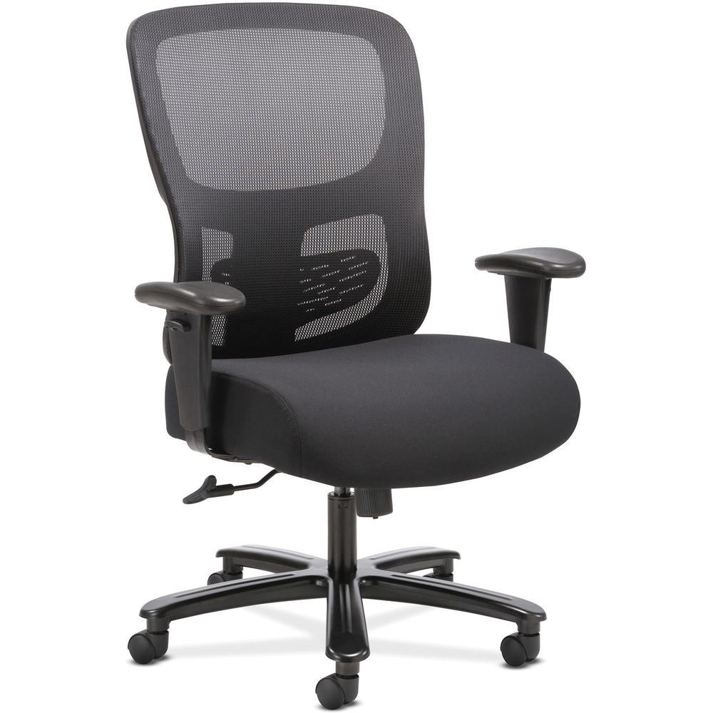 Sadie Big and Tall Task Chair - Black Fabric, Plush Seat - Black Mesh Back - 5-star Base - Black - 1 Each