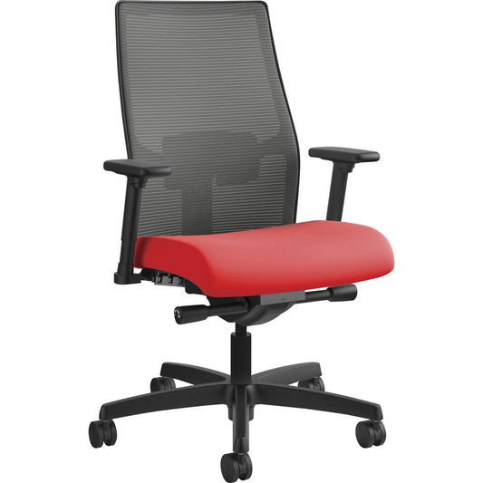 HON Ignition 2.0 Chair - Ruby Fabric Seat - Charcoal Mesh Back - Black Frame - Mid Back - Ruby