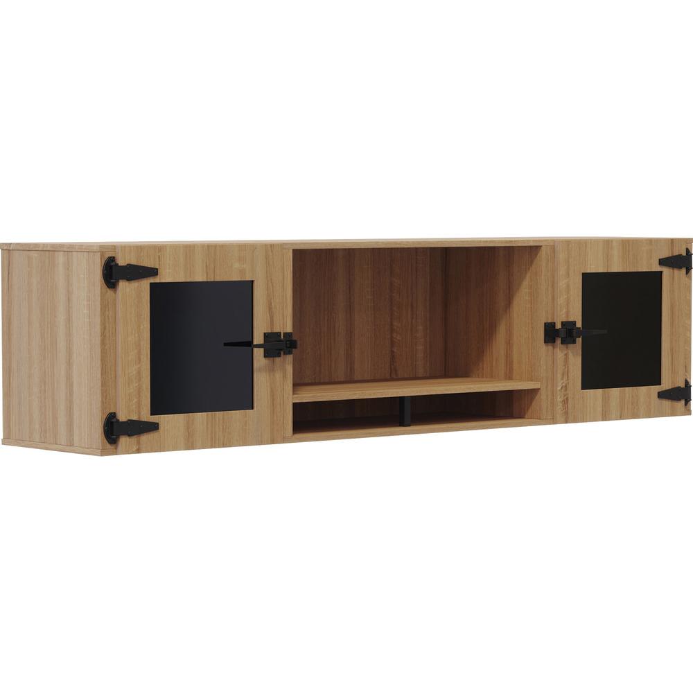 Safco 72" Mirella Smoked Glass Doors Wall Hutch - 72" x 15" x 18" - 2 Door(s) - Material: Particleboard, Laminate - Finish: Sand Dune, Laminate, Black Powder Coat