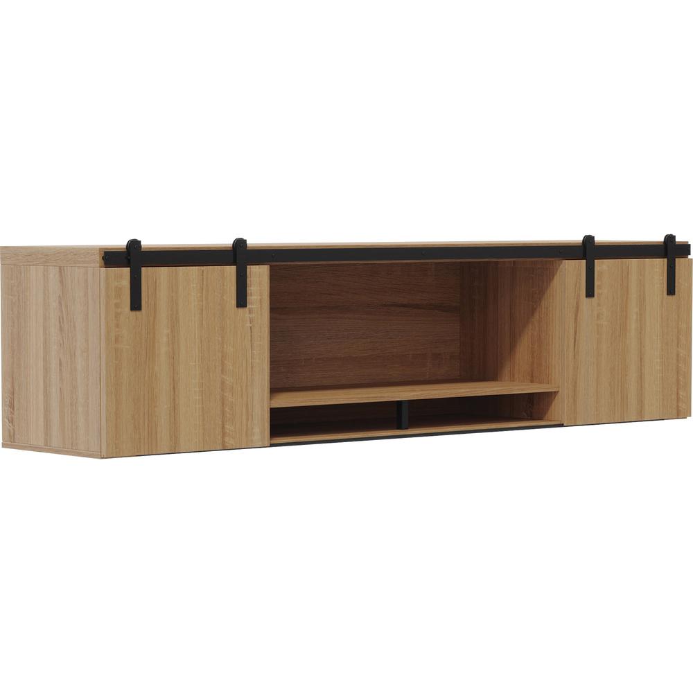 Safco 66" Mirella Wall-Mounted Hutch with Wood Doors - 66" x 15" x 18" - 2 Door(s) - Material: Particleboard, Laminate - Finish: Sand Dune, Laminate, Black Powder Coat