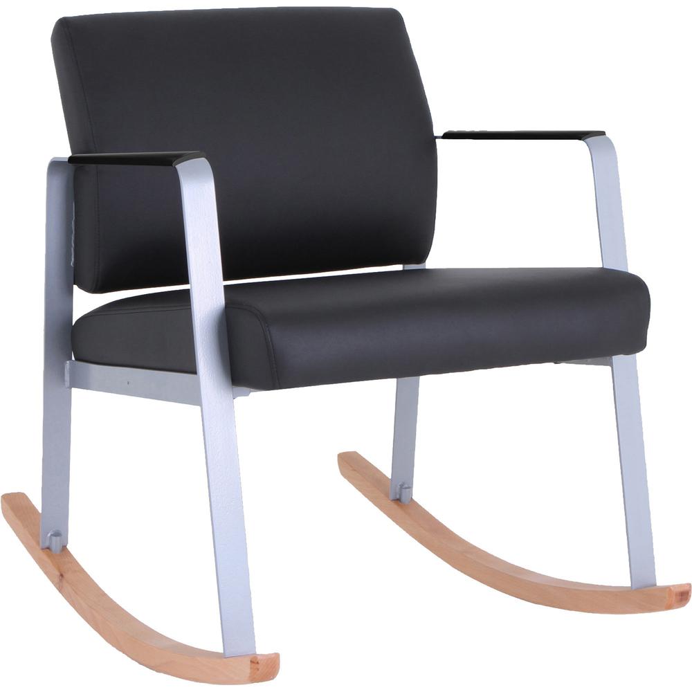 Lorell Healthcare Seating Rocking Guest Chair - Silver Powder Coated Steel Frame - Black - Vinyl, Wood - 1 Each