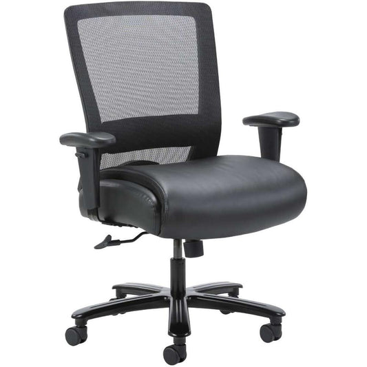 Lorell Heavy-duty Mesh Task Chair - Black Leather, Polyurethane Seat - Black - Armrest - 1 Each