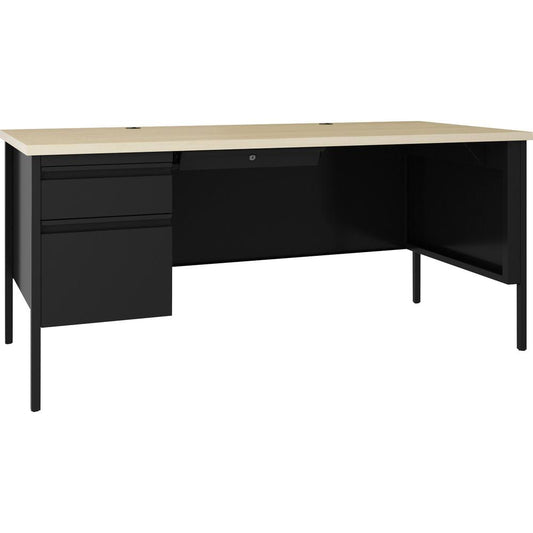 Lorell Fortress Steel Single-pedestal Desk - 60" x 29.5"30" , 0.8" Modesty Panel - Single Pedestal on Left Side - T-mold Edge - Material: Steel - Finish: Black