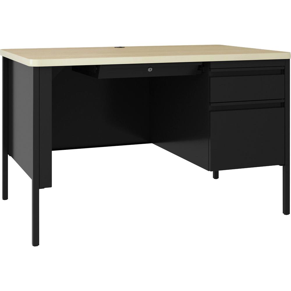 Lorell Fortress Series 48" Right Pedestal Desk - 48" x 29.5"30" , 0.8" Modesty Panel, 1.1" Top - Single Pedestal on Right Side - Square Edge - Material: Steel - Finish: Black