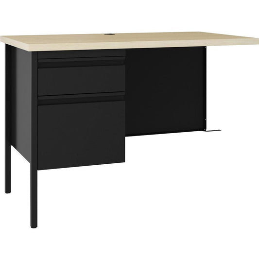 Lorell Fortress Steel Left-pedestal Return Desk - 42" x 29.5"24" , 0.8" Modesty Panel, 1.1" Top - Single Pedestal on Left Side - Square Edge - Material: Steel - Finish: Black