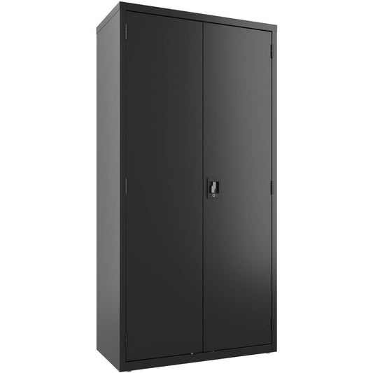 Lorell Steel Wardrobe Storage Cabinet - 36" x 18" x 72" - 2 x Shelf(ves) - Durable, Welded, Recessed Handle, Removable Lock, Locking System, Adjustable Shelf - Black - Steel - Recycled