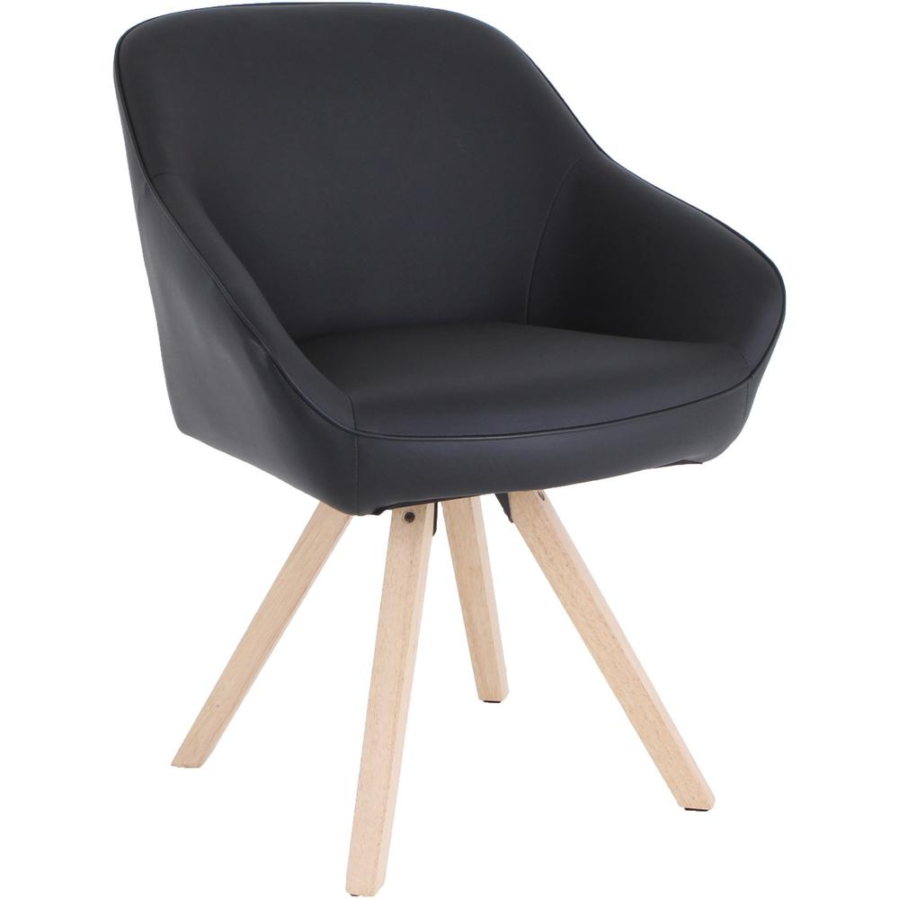 Lorell Natural Wood Legs Modern Guest Chair - Four-legged Base - Black - 1 Each