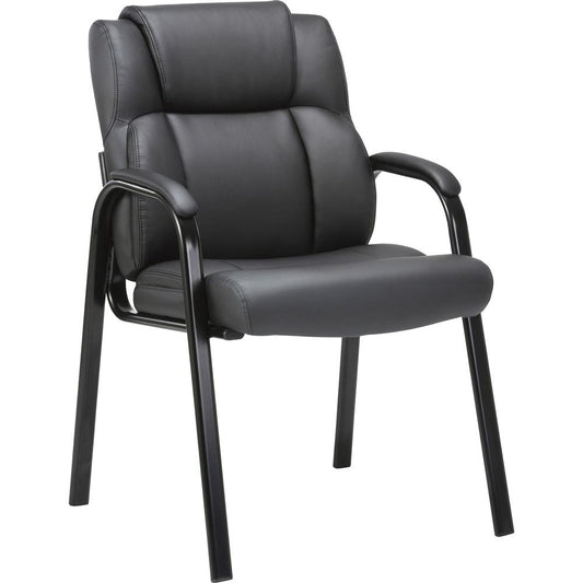 Lorell Bonded Leather High-back Guest Chair - Black Bonded Leather Seat - Black Bonded Leather Back - Powder Coated Steel Frame - High Back - Four-legged Base - Armrest - 1 Each