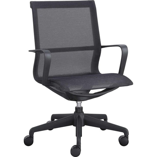 Lorell Executive Mesh Mid-back Chair - Black Nylon Seat - Black Nylon Back - Plastic Frame - Mid Back - 5-star Base - Armrest - 1 Each