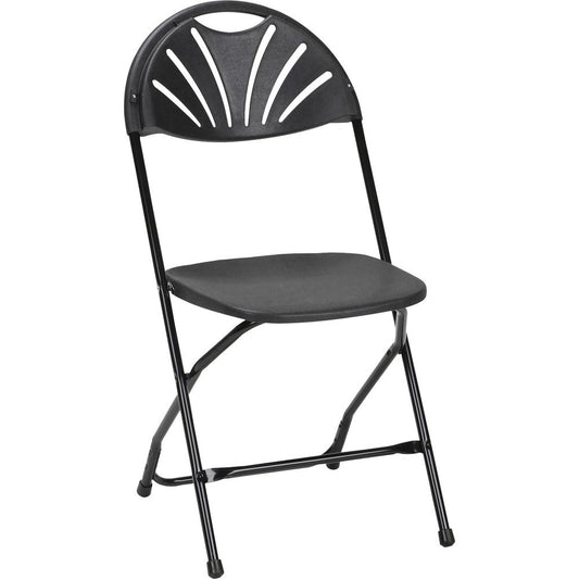 Dorel Zown Premium Fan Back Folding Chair - Black Seat - Black Polyethylene Back - Black Powder Coated Steel Frame - Four-legged Base - 8 / Carton