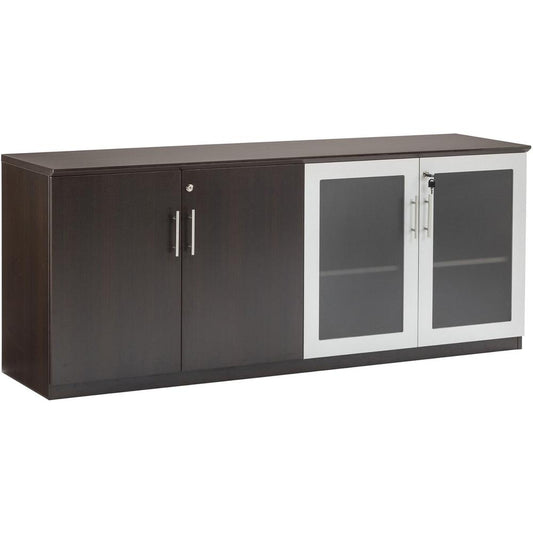 Safco Medina Mocha Laminate Office Unit - 1" Work Surface, 72" x 20"29.5" Return, 0" Table Top, 17.9"1" x 26.4" Door - 4 Door(s) - 4 Shelve(s) - Beveled Edge - Material: Medium Density Fiberboard (MDF