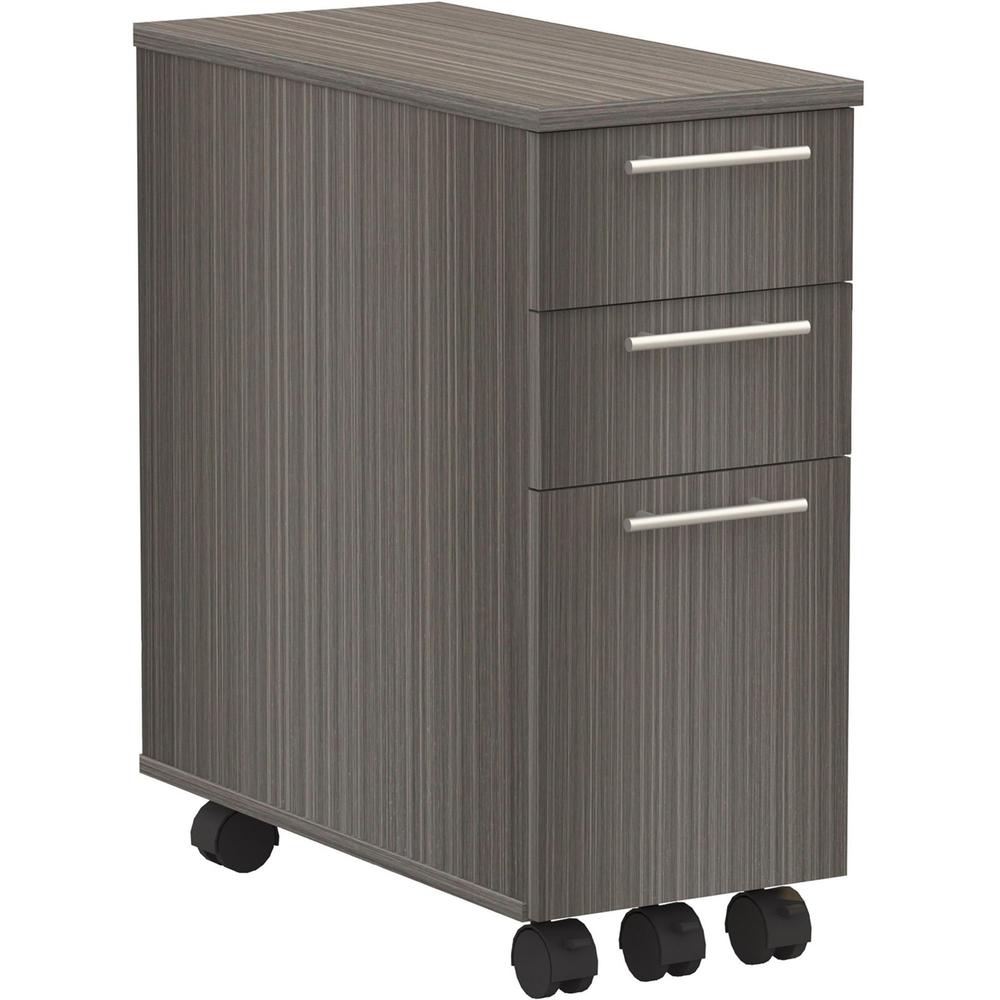 Safco Skinny Pedestal - 10.8" x 23" x 24.5" - 3 x Drawer(s) for File, Box - Legal, Letter - Locking Casters, Ball Bearing Glide, Pull Handle, Locking Drawer - Textured Driftwood - Medium Density Fiber