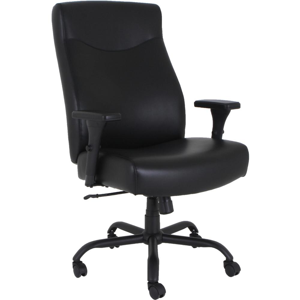 Lorell Executive High-Back Big & Tall Chair - Black Bonded Leather Seat - Black Bonded Leather Back - High Back - 5-star Base - Armrest - 1 Each