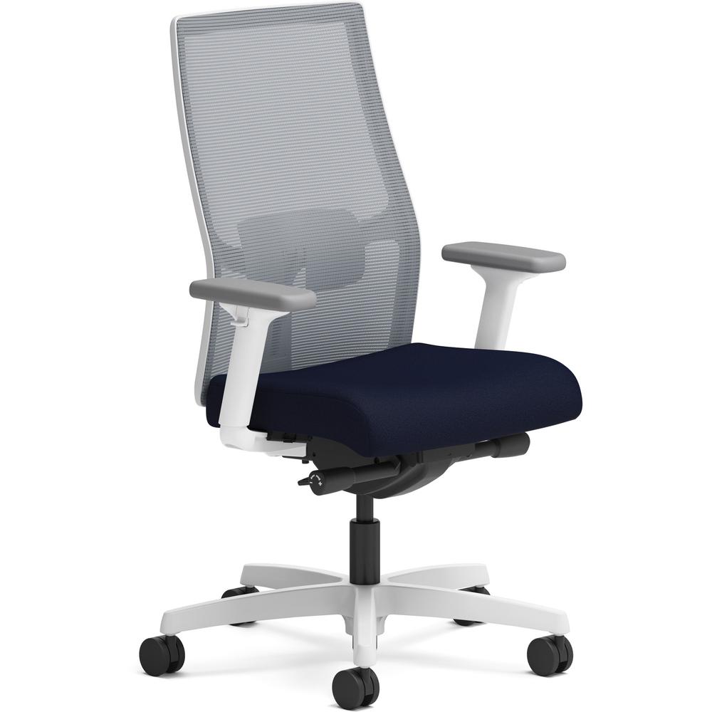 HON Ignition Mid-back Task Chair - Navy Fabric Seat - Fog Mesh Back - Designer White Frame - Mid Back - Armrest - 1 Each