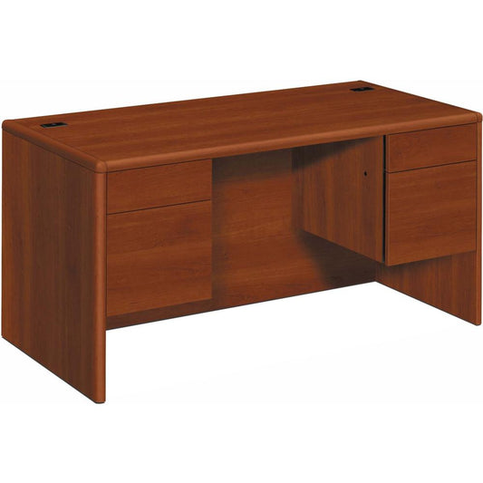 HON 10700 H10771 Pedestal Desk - 60" x 30" x 29.5" - 4 x Box, File Drawer(s) - Double Pedestal - Waterfall Edge - Finish: Cognac